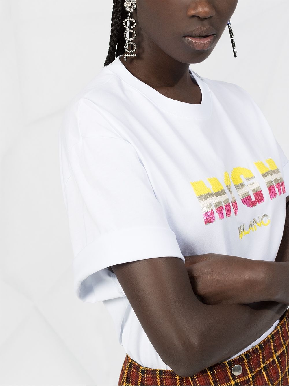 sequin embroidered logo T-shirt - 5