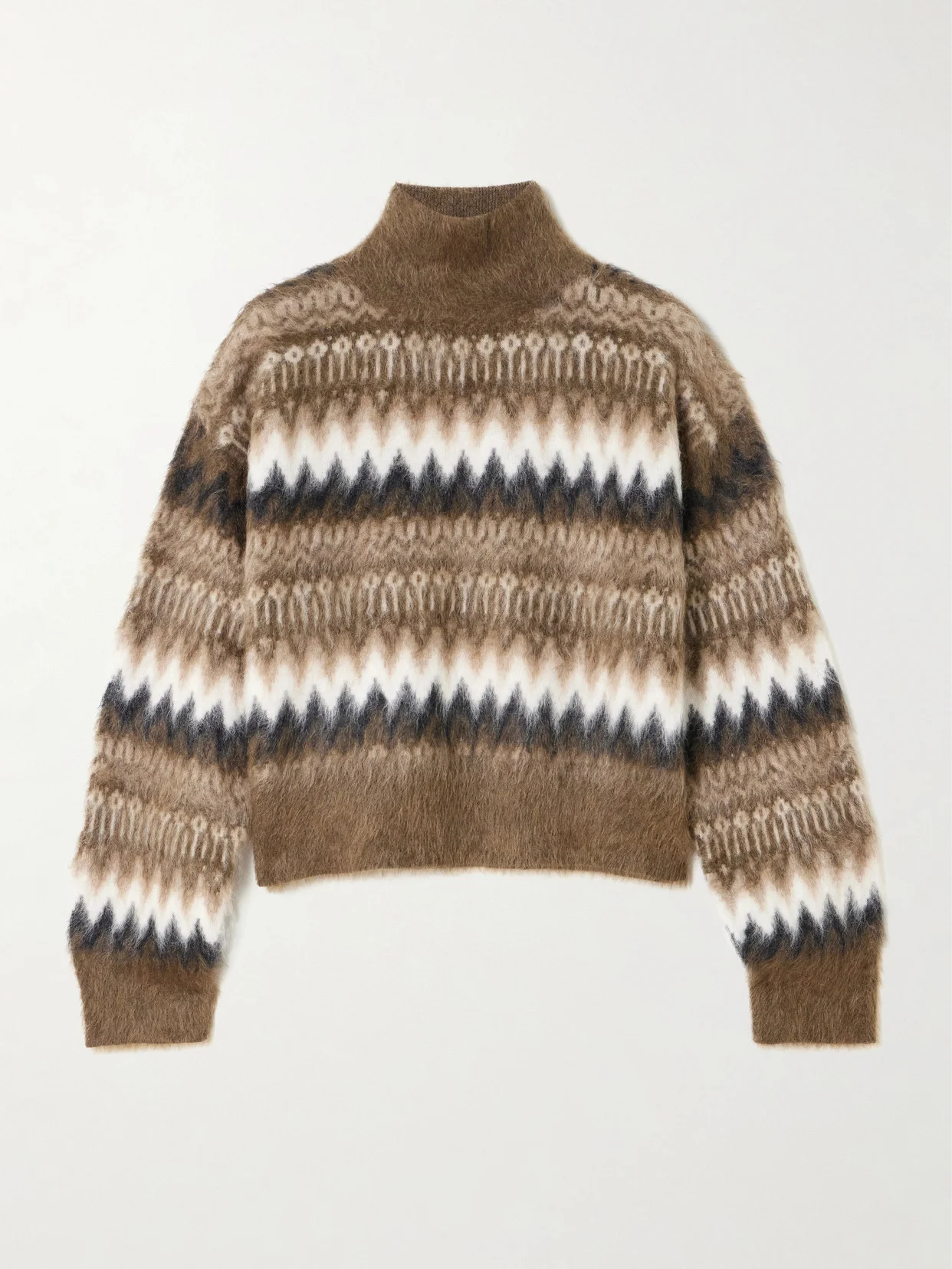 Cropped Brushed Intarsia-knit Turtleneck Sweater - 1