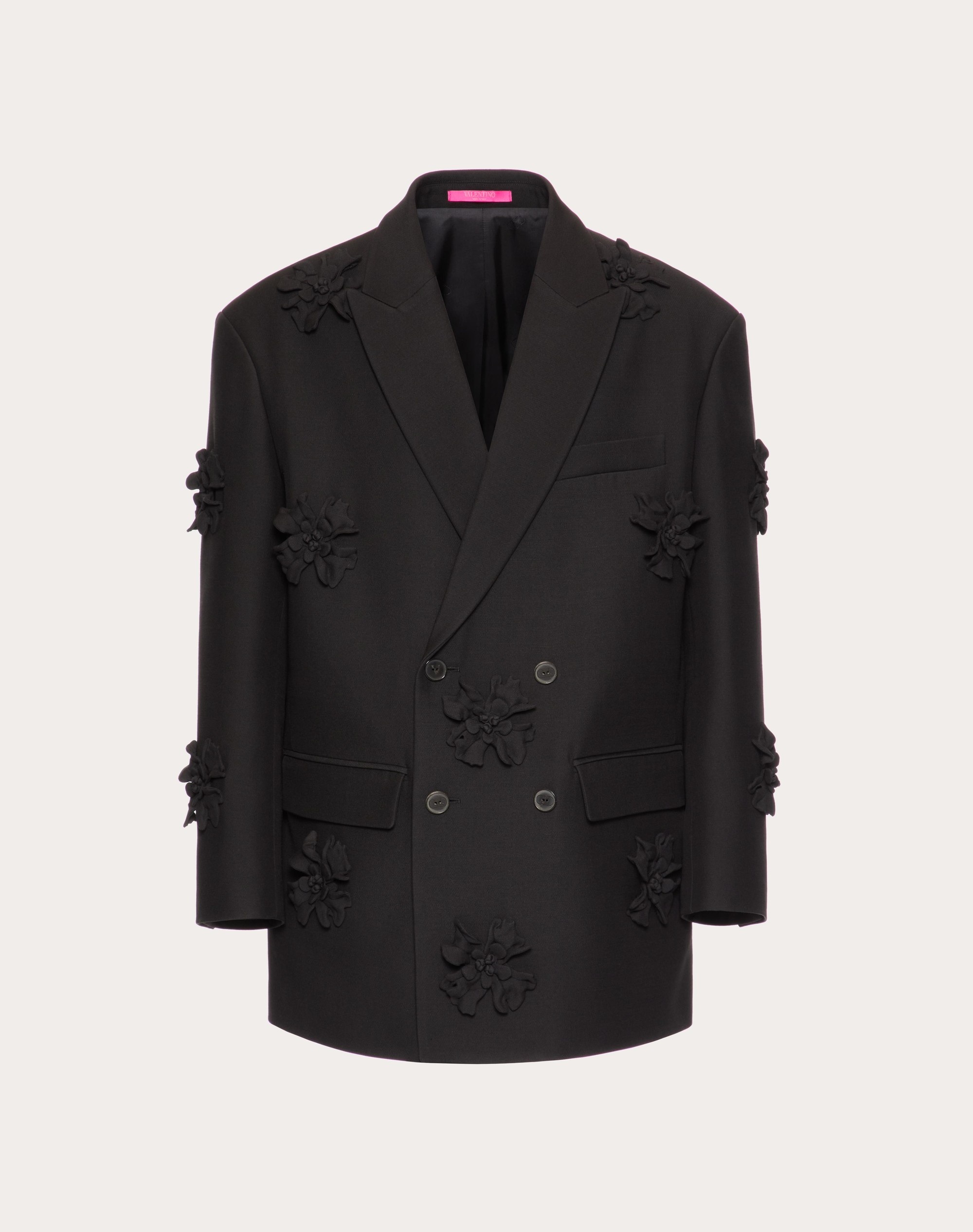 CREPE COUTURE DOUBLE-BREASTED BLAZER WITH FLORAL PATCHWORK EMBROIDERY - 1