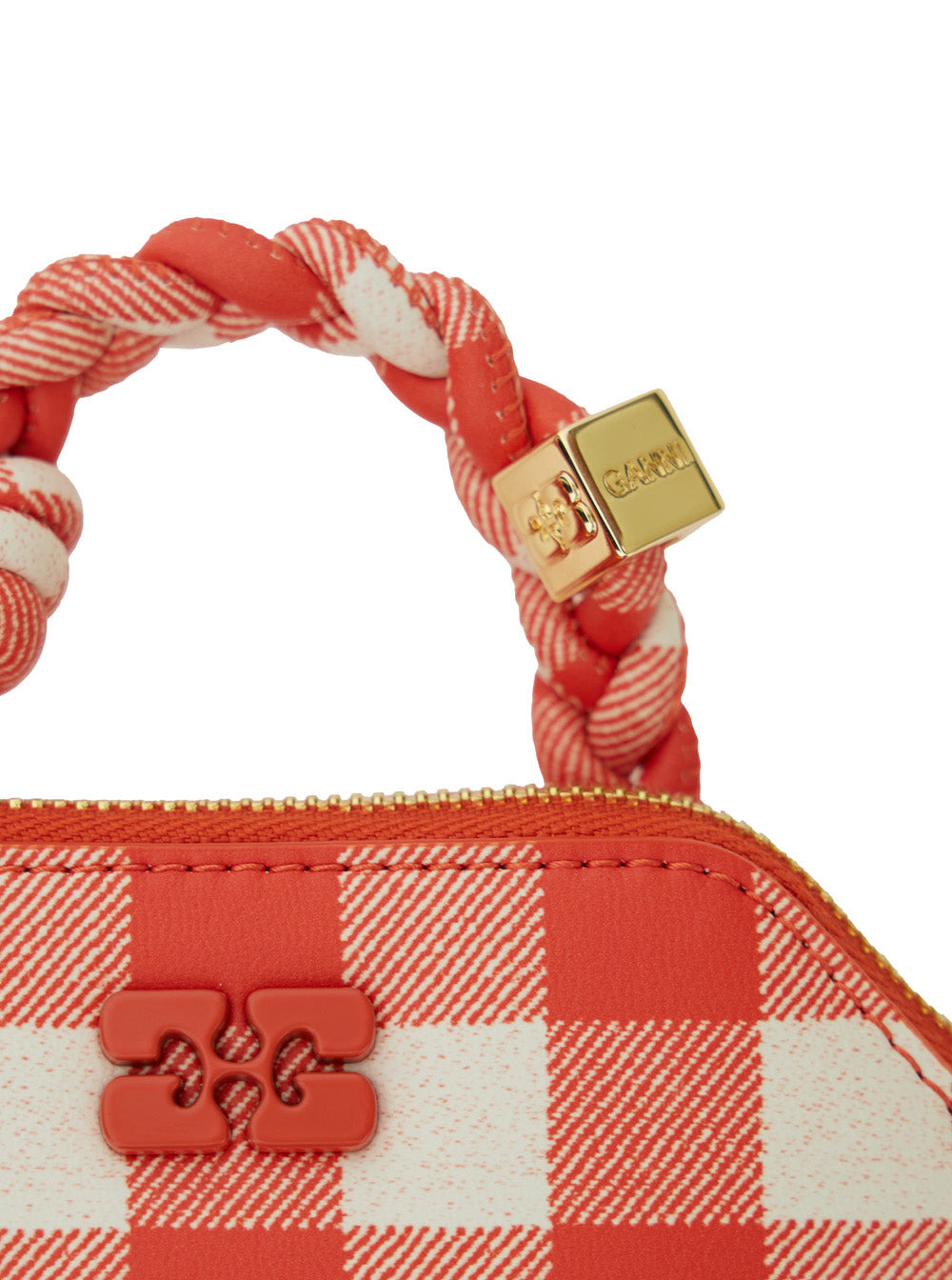 Ganni Women 'Vichy' Red Nano Bag With Braided Handle And Logo Plaque In Leather Blend Woman - 4