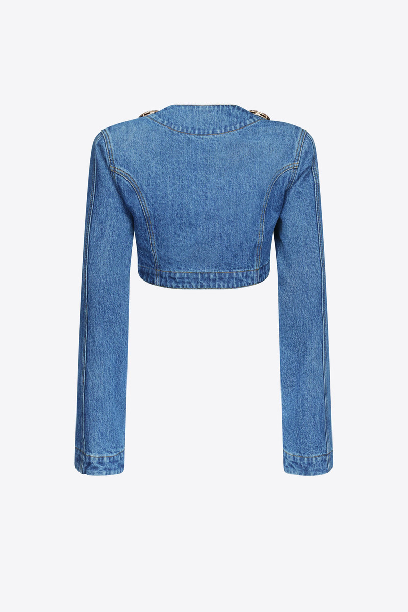 AREA JUMBO CRYSTAL DENIM CROPPED BLAZER outlook
