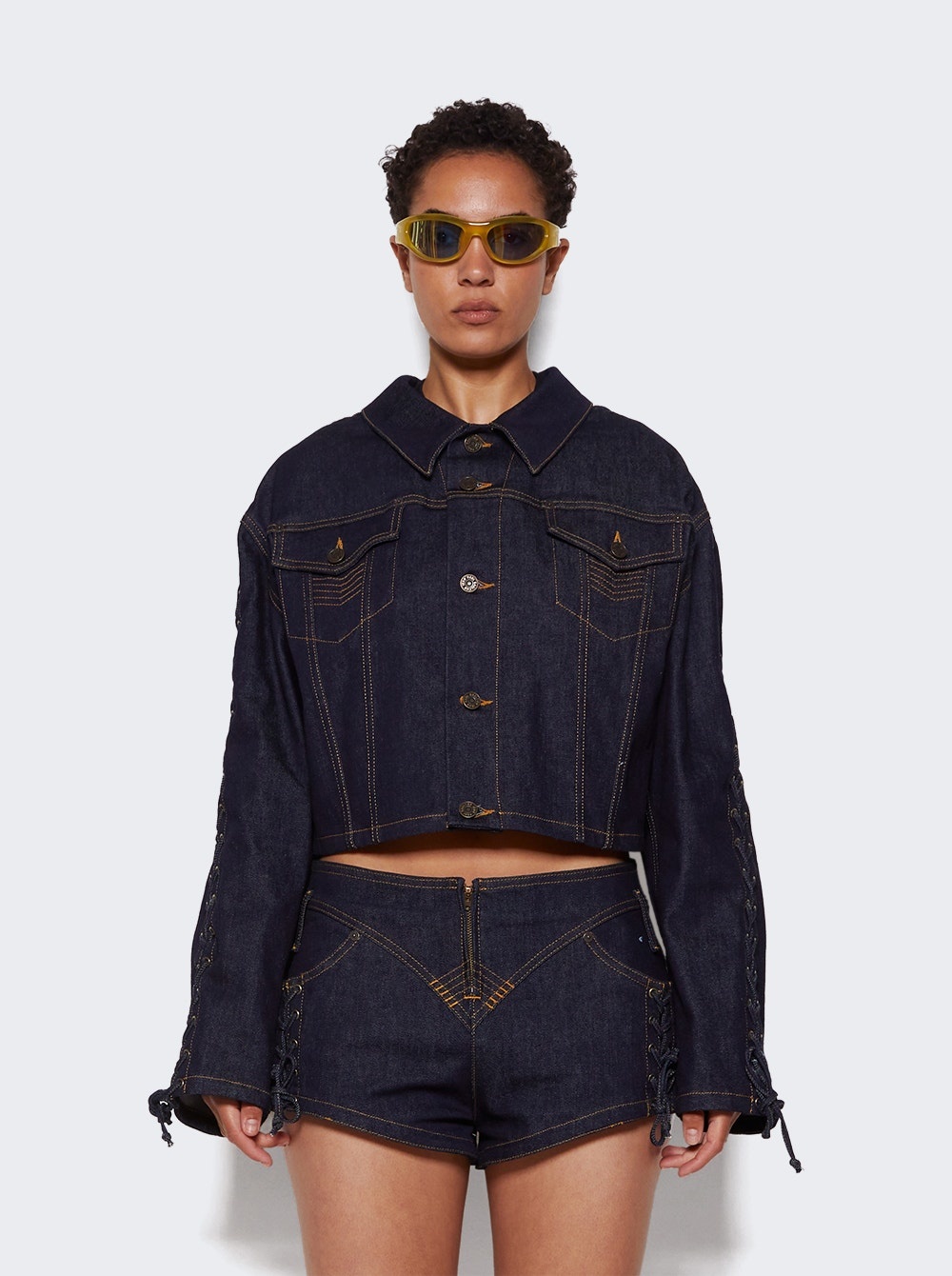 Flowers Oversized Cropped Denim Jacket Indigo - 4