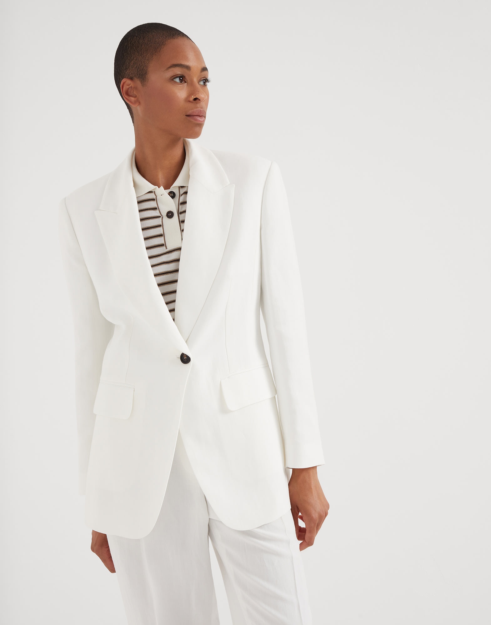 Viscose and linen fluid twill blazer with monili - 1