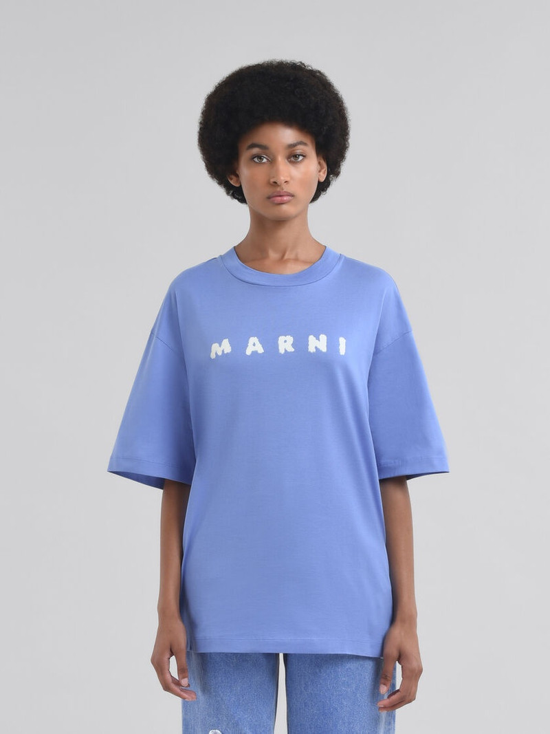 Marni LIGHT BLUE JERSEY COTTON T-SHIRT WITH MARNI SCRIBBLED LOGO outlook