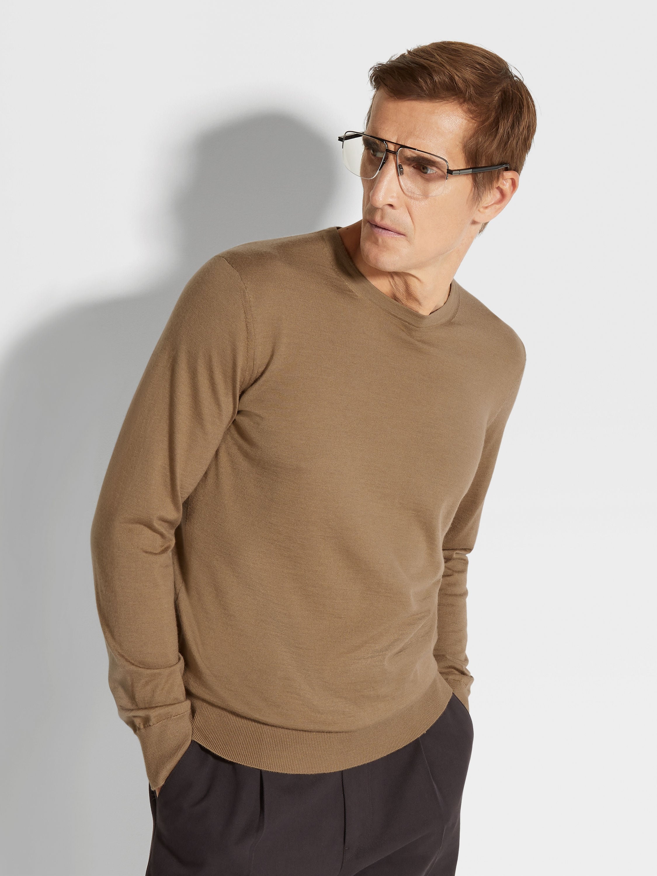 DARK BEIGE MÉLANGE CASHSETA CREWNECK - 3