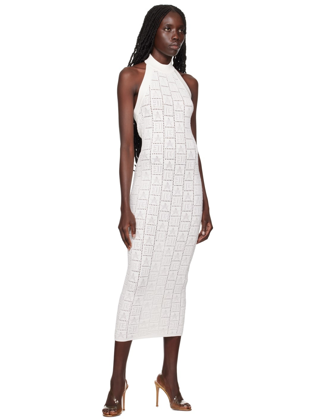 White Halter Midi Dress - 4