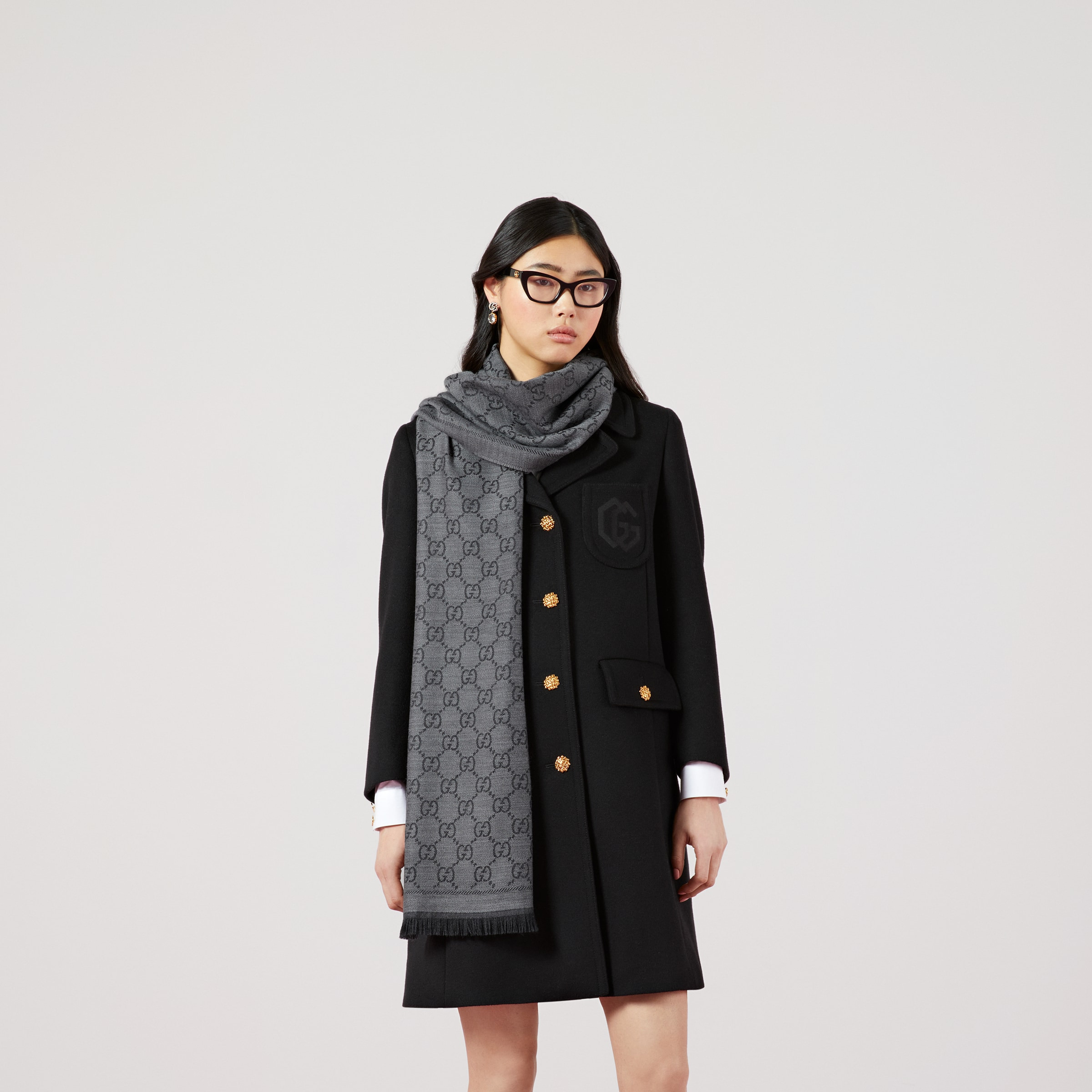 GG jacquard pattern knitted scarf - 3