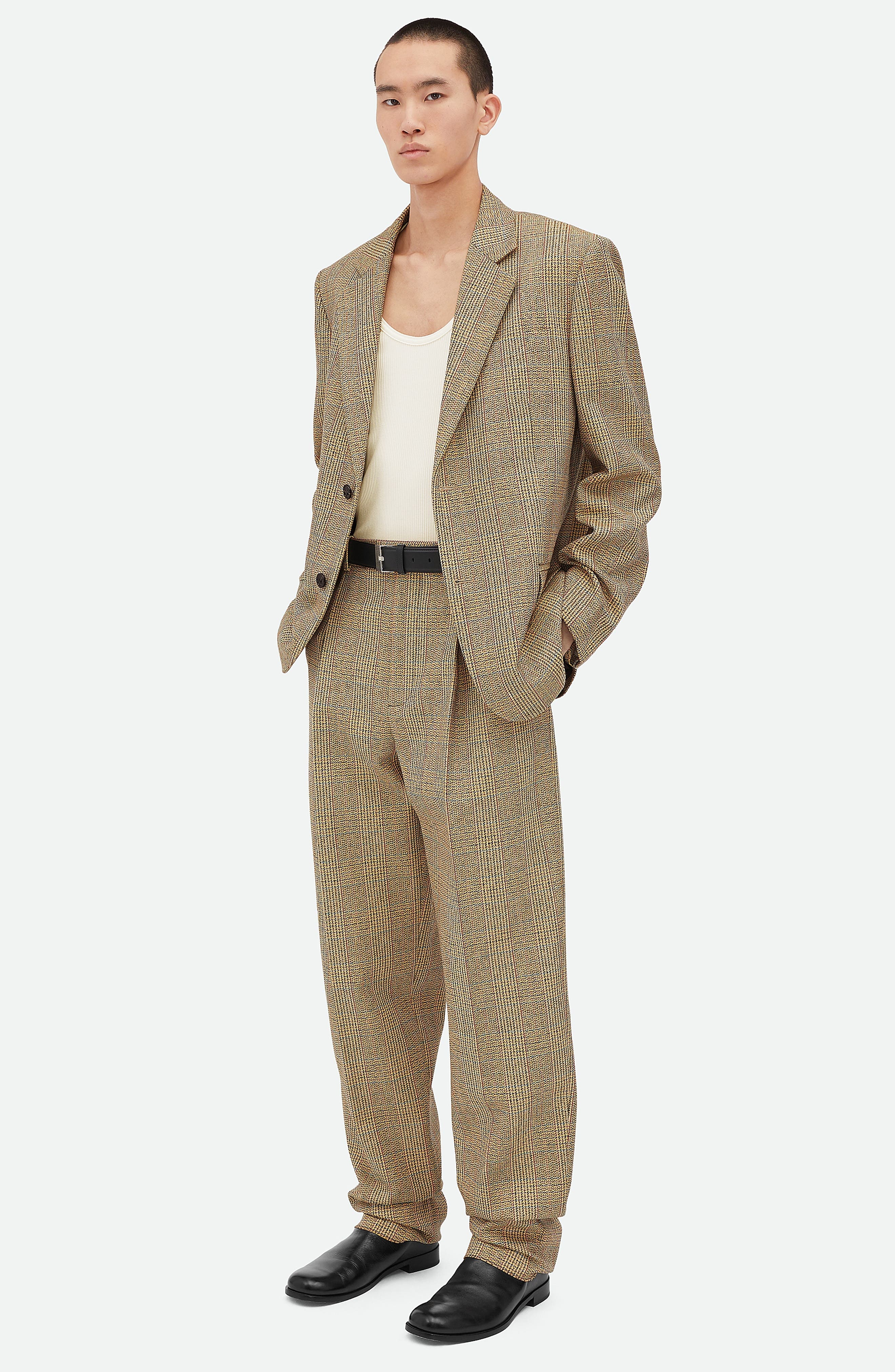 Bottega Veneta Distorted Prince of Wales Plaid Wool Blend Pants in 1487 Beige/Yellow/Blue at Nordstr - 7