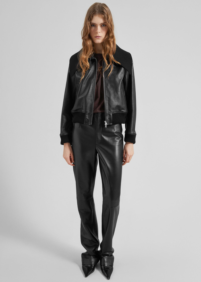 Vidsel Leather Bomber Jacket - Black 7