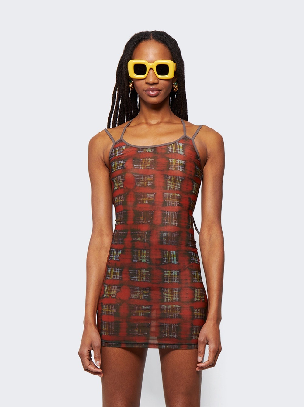 Multi Strap Sport Dress with Logo Acid Plaid Ginger Red - 3