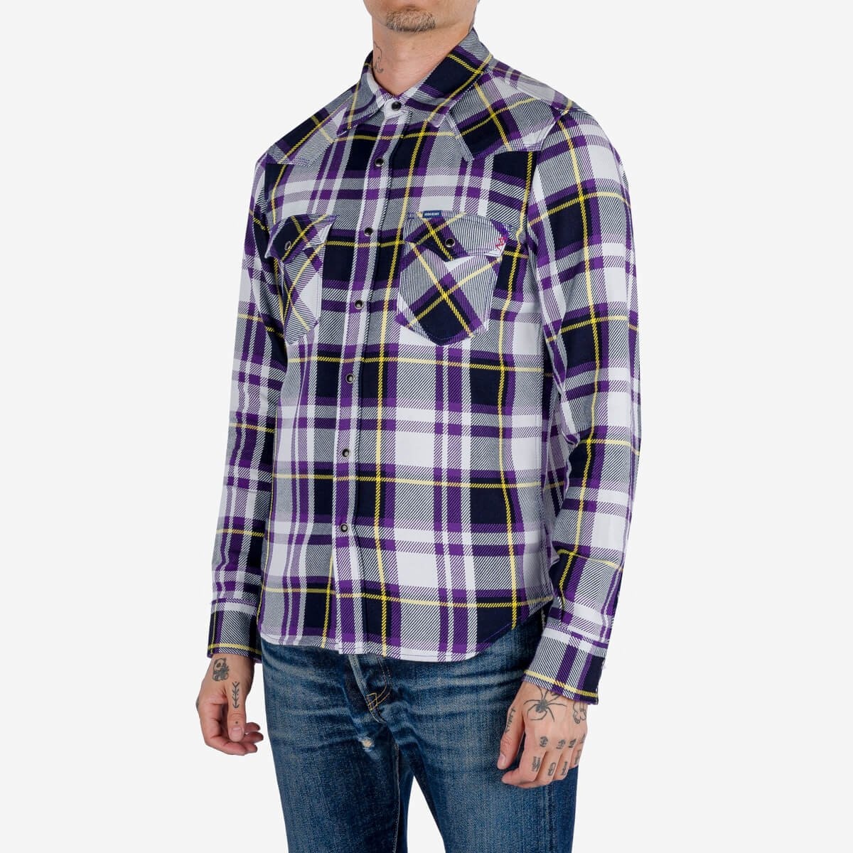 IHSH-390-PUR 9oz Selvedge American Check Western Shirt - Purple - 3