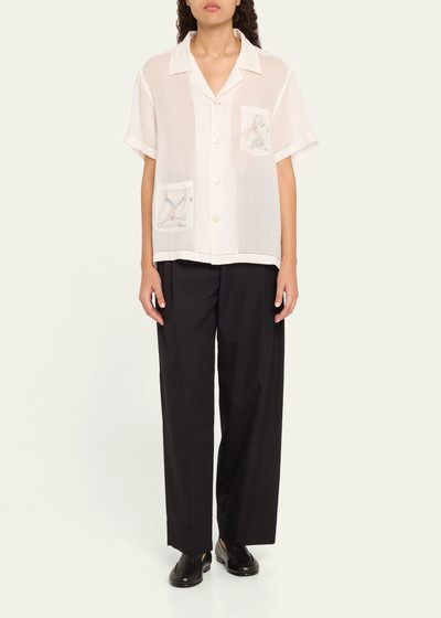 BODE Skiers Embroidered Short-Sleeve Linen Shirt outlook