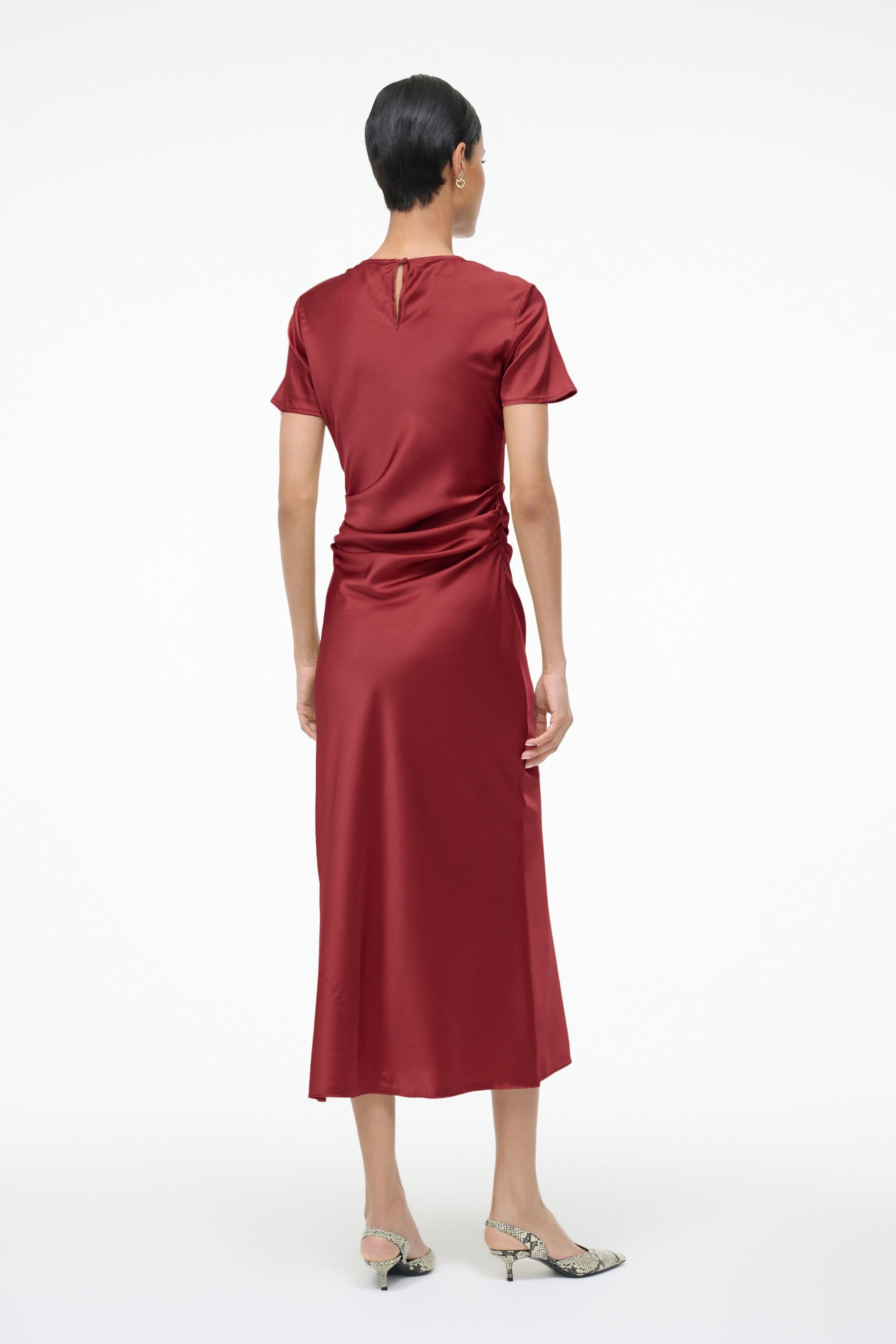 STAUD MARCEL SILK DRESS SANGRIA - 4