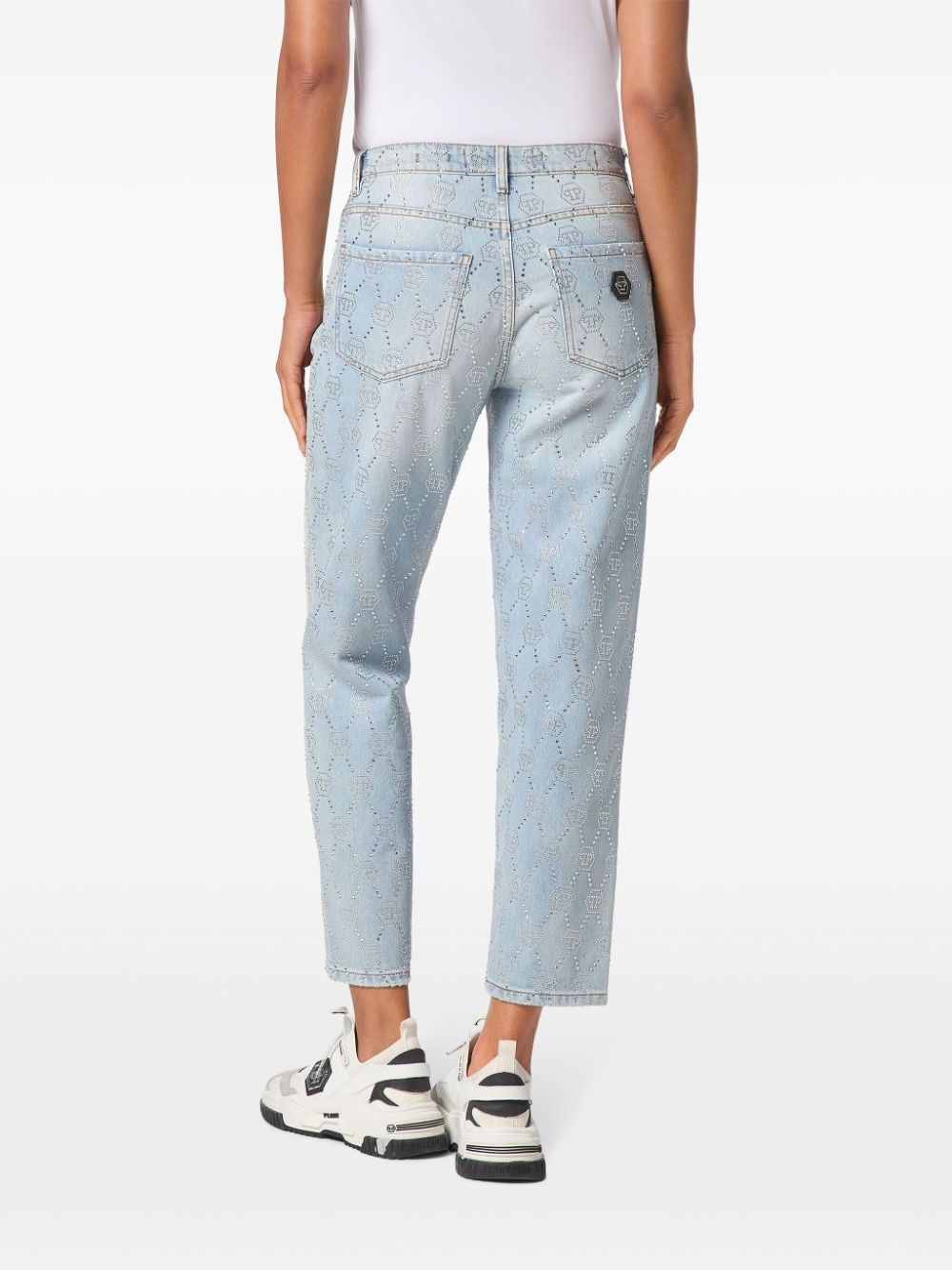 monogram crystal-embellished jeans - 4