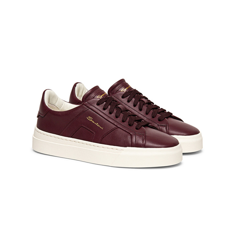 Santoni Women’s burgundy leather double buckle sneaker outlook
