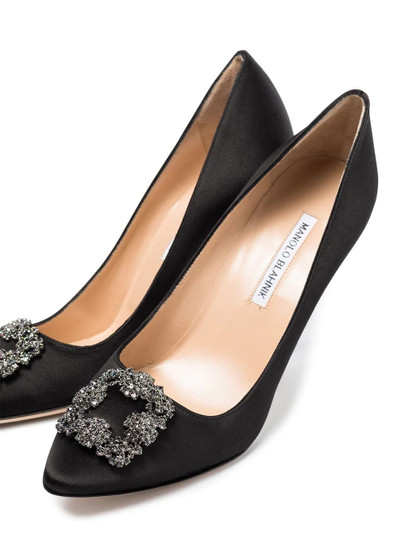 Manolo Blahnik Black Hangisi Buckle 105 Satin Pumps outlook