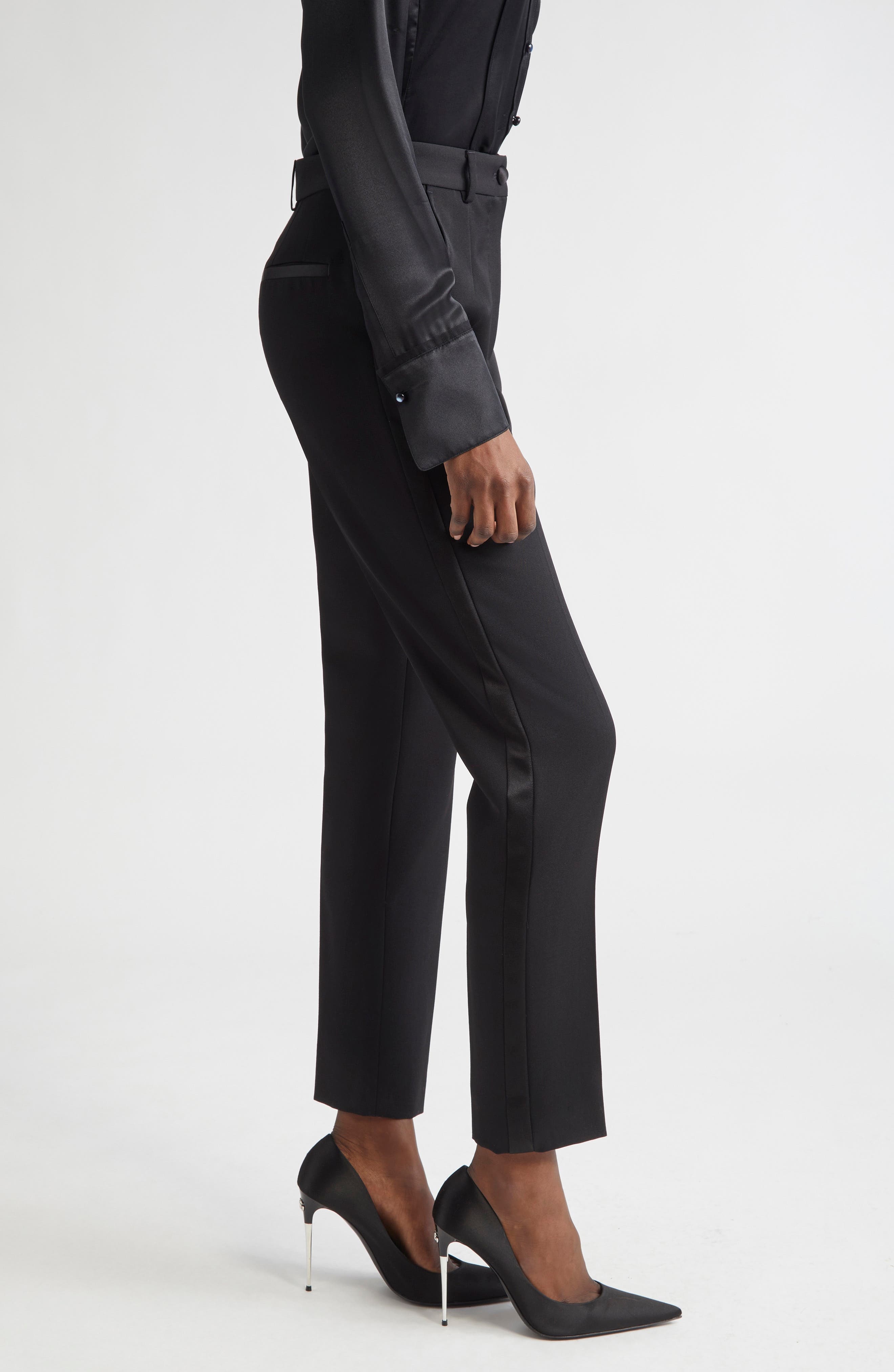 Dolce&Gabbana Tailored Wool & Silk Blend Tuxedo Pants in N0000 Nero at Nordstrom - 4