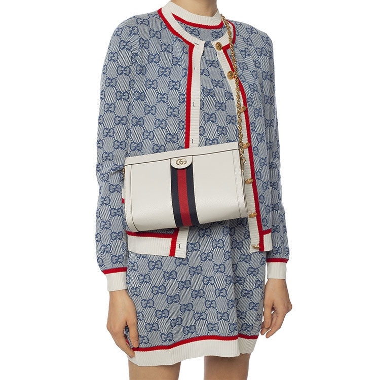 (WMNS) Gucci Ophidia Gold Logo Stripe Webbing Leather Chain Shoulder Messenger Bag Small White Class - 8