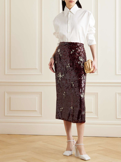 Erdem Maria crystal-embellished sequined chiffon midi skirt outlook