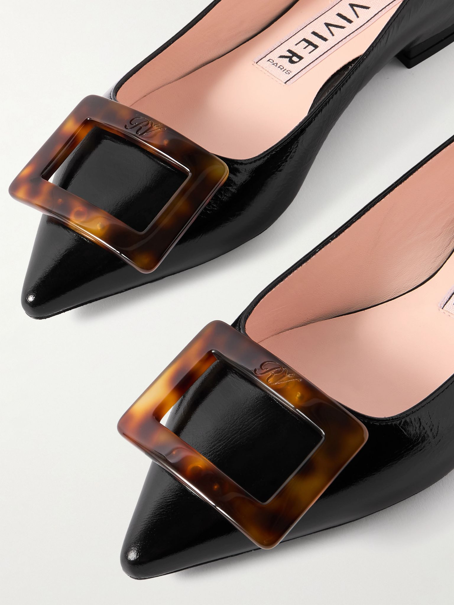 Gommettine buckled glossed crinkled-leather ballet flats Black - 4