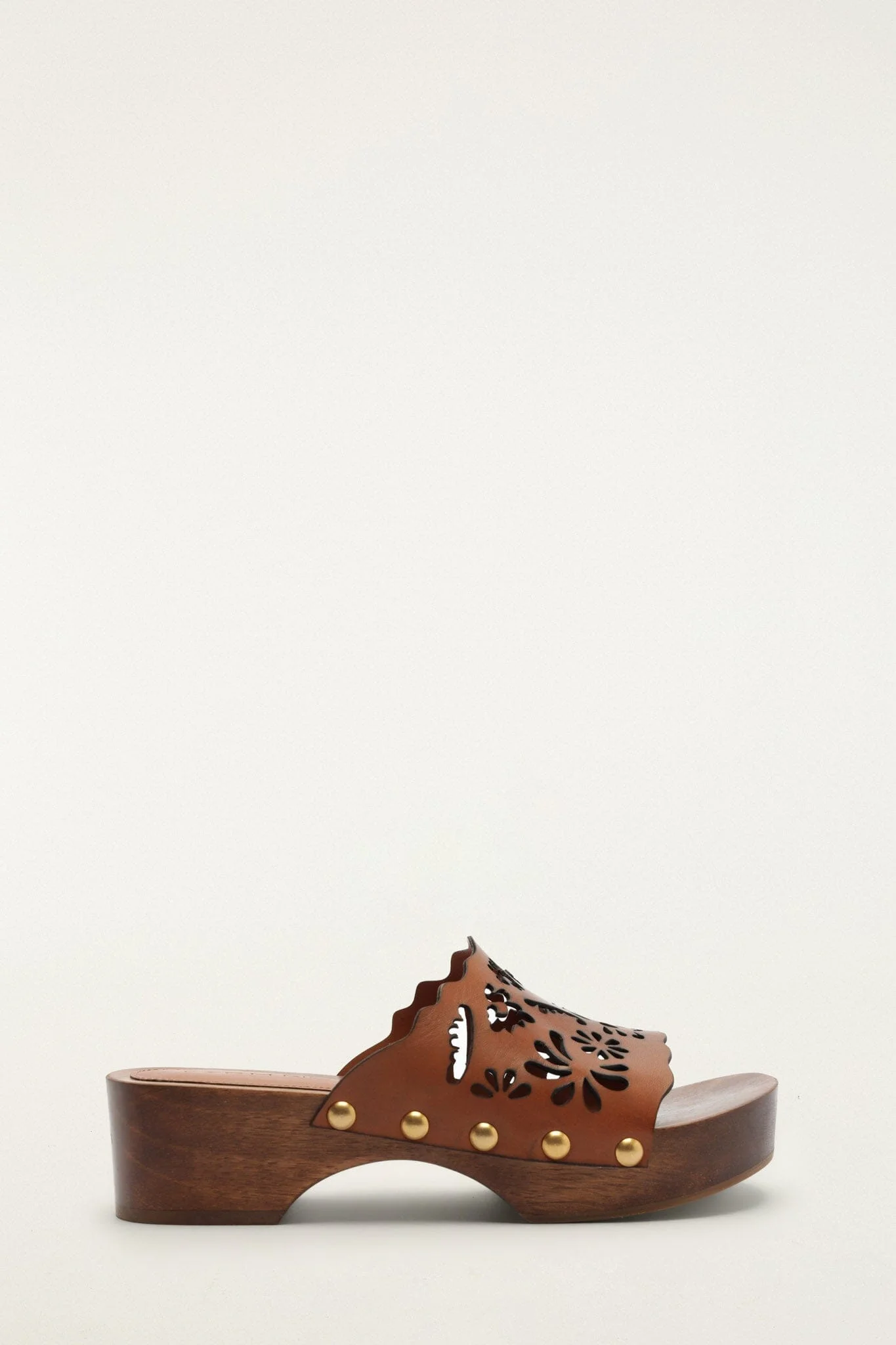 Brown Lace Leather Clog - 1
