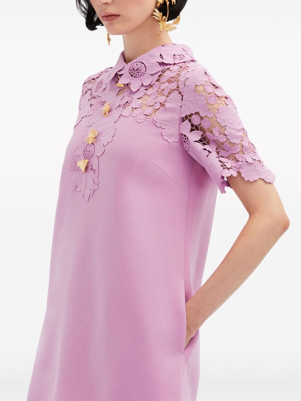 Mixed Botanical guipure-panel minidress - 5