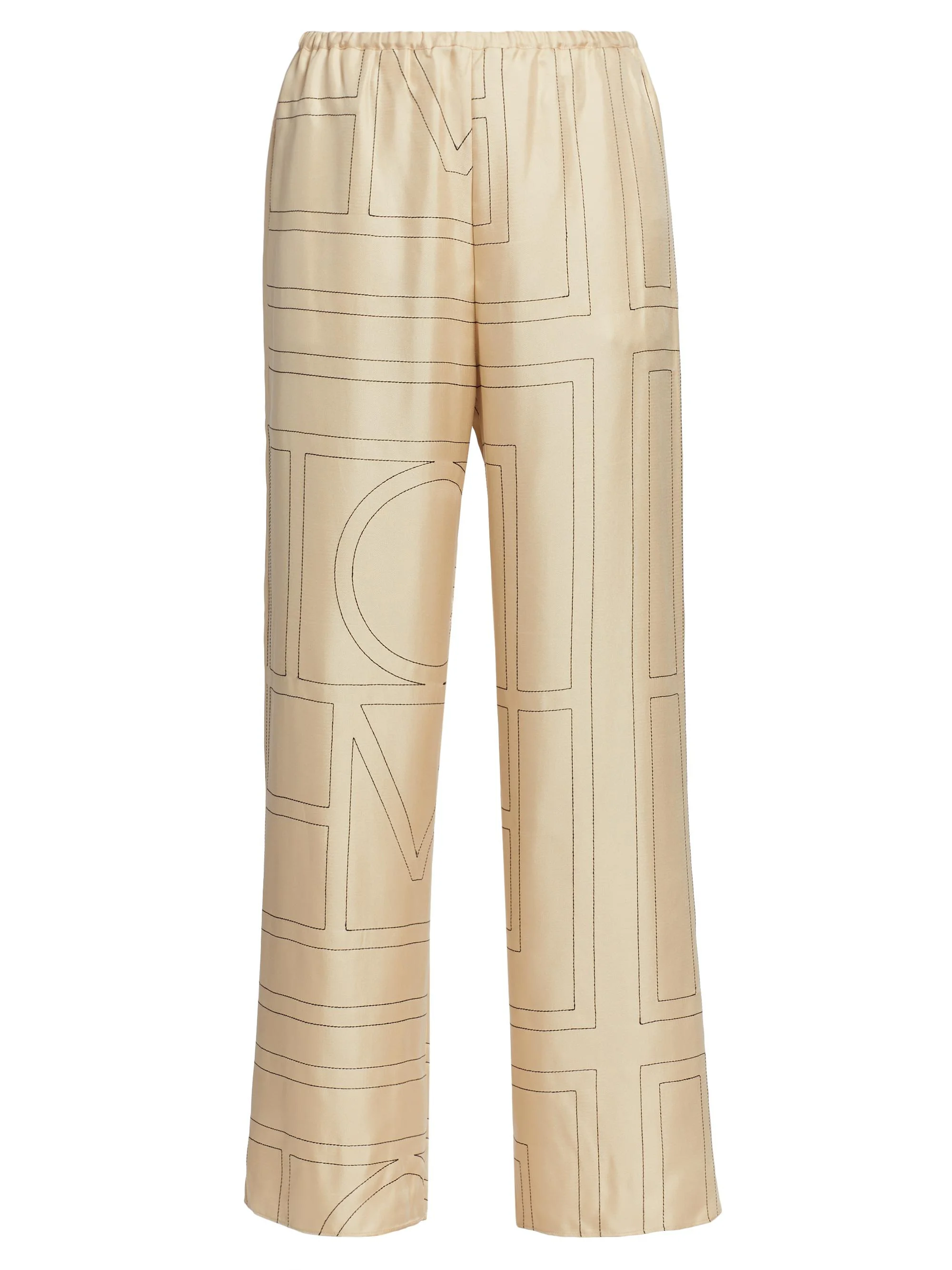 Women's Monogram Stitch Silk Pants - Ivory Monogram - 1