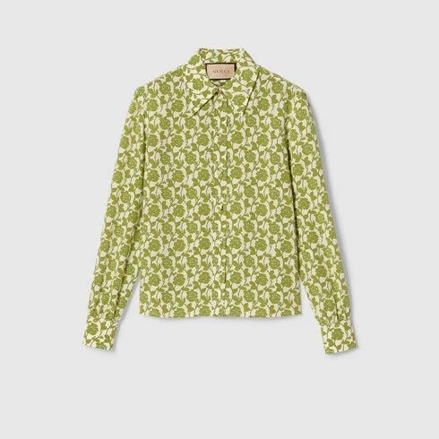 Gucci Floral Print Silk Crepe De Chine Shirt - 1