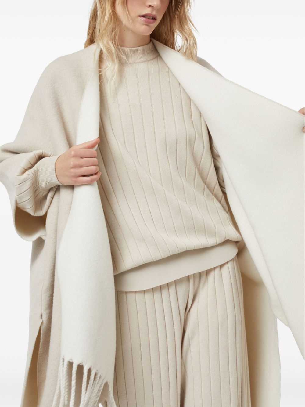 fringed-edge double knit cape - 6