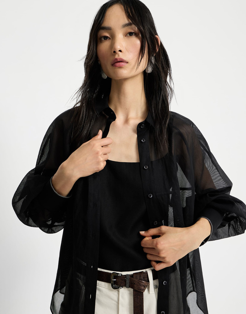 Striped cotton organza shirt with monili 5