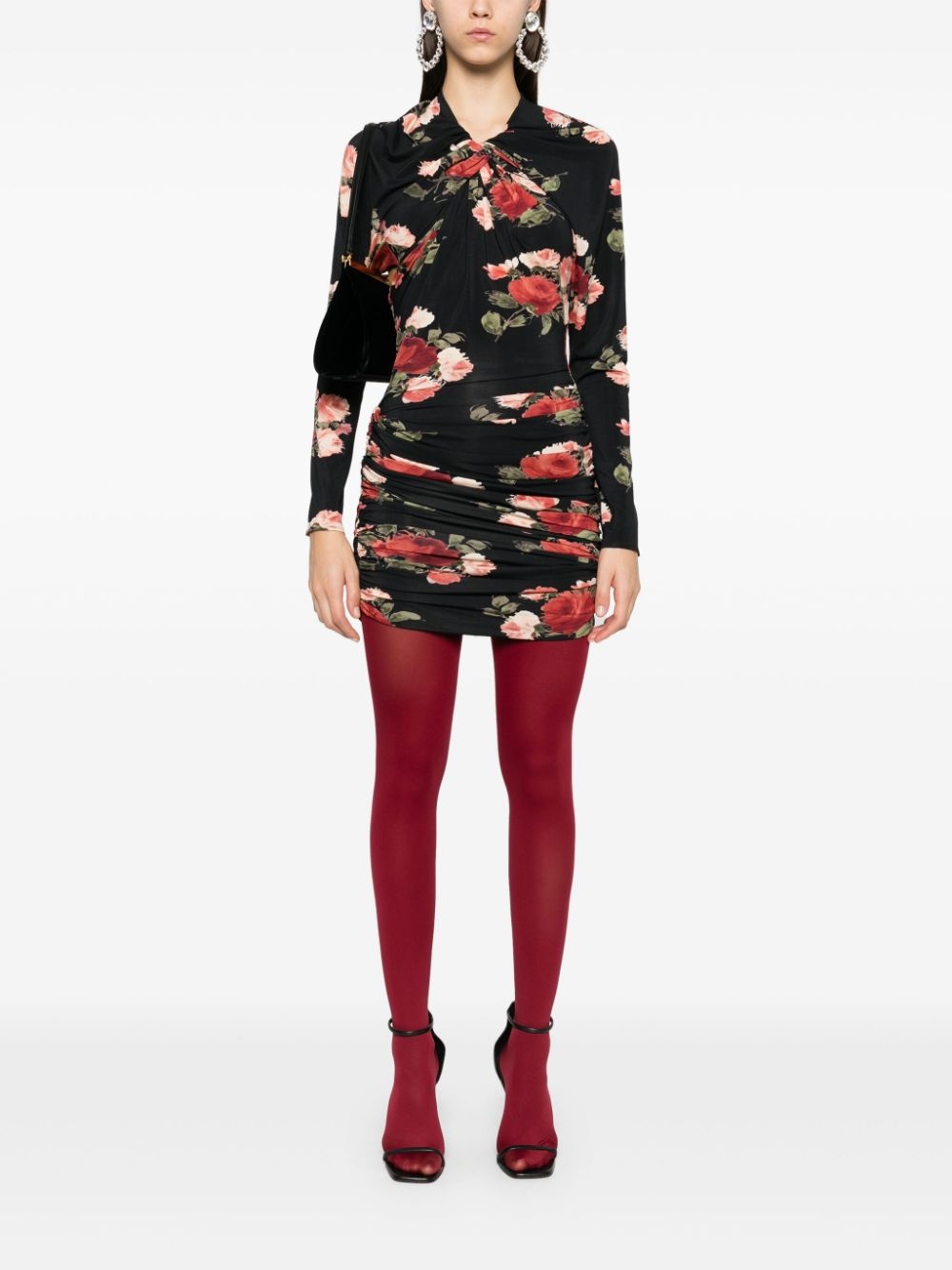 floral-print draped mini dress - 2