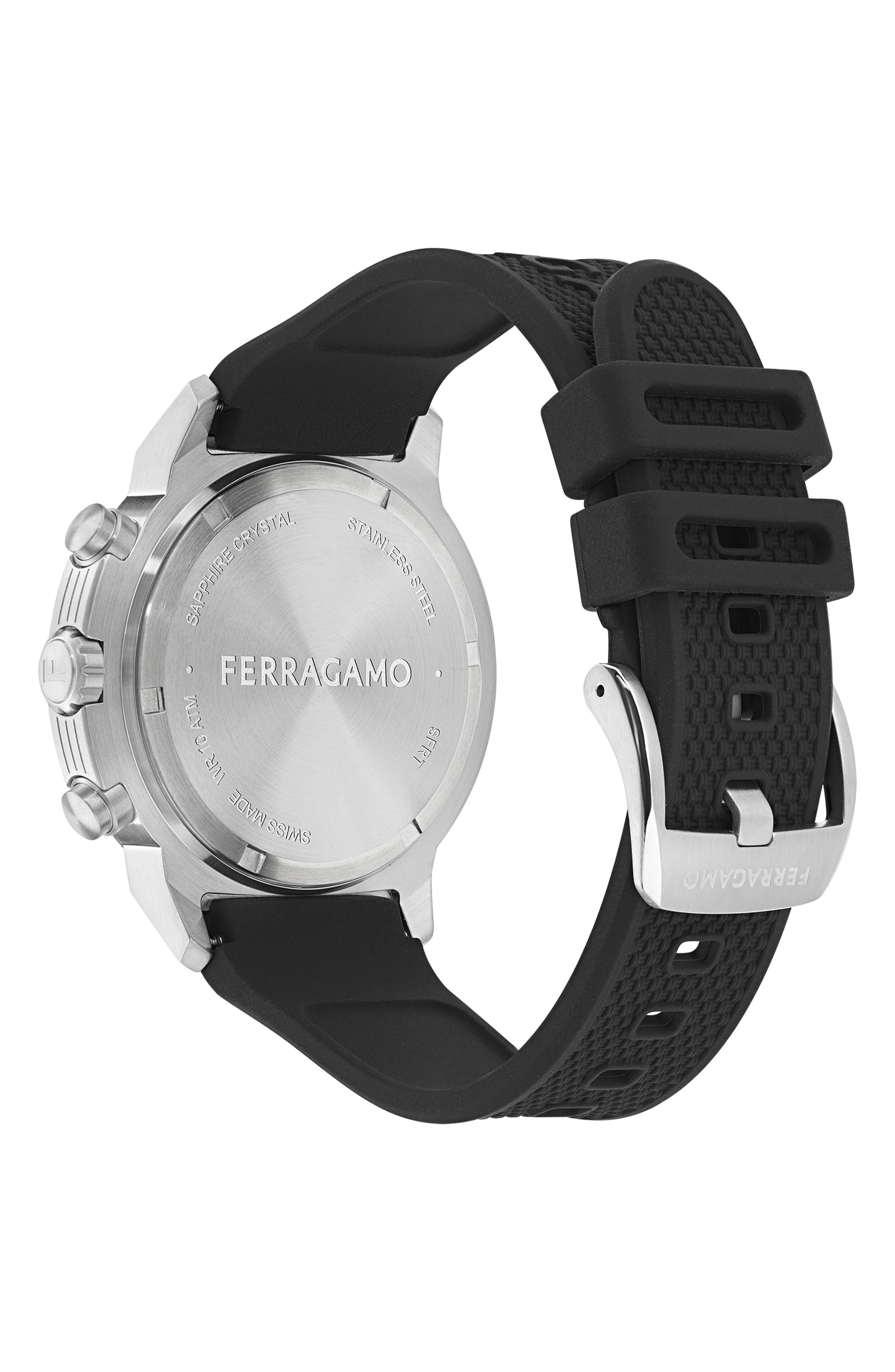 FERRAGAMO Sport Chronograph Silicone Strap Watch, 44mm in Stainless Steel at Nordstrom - 3