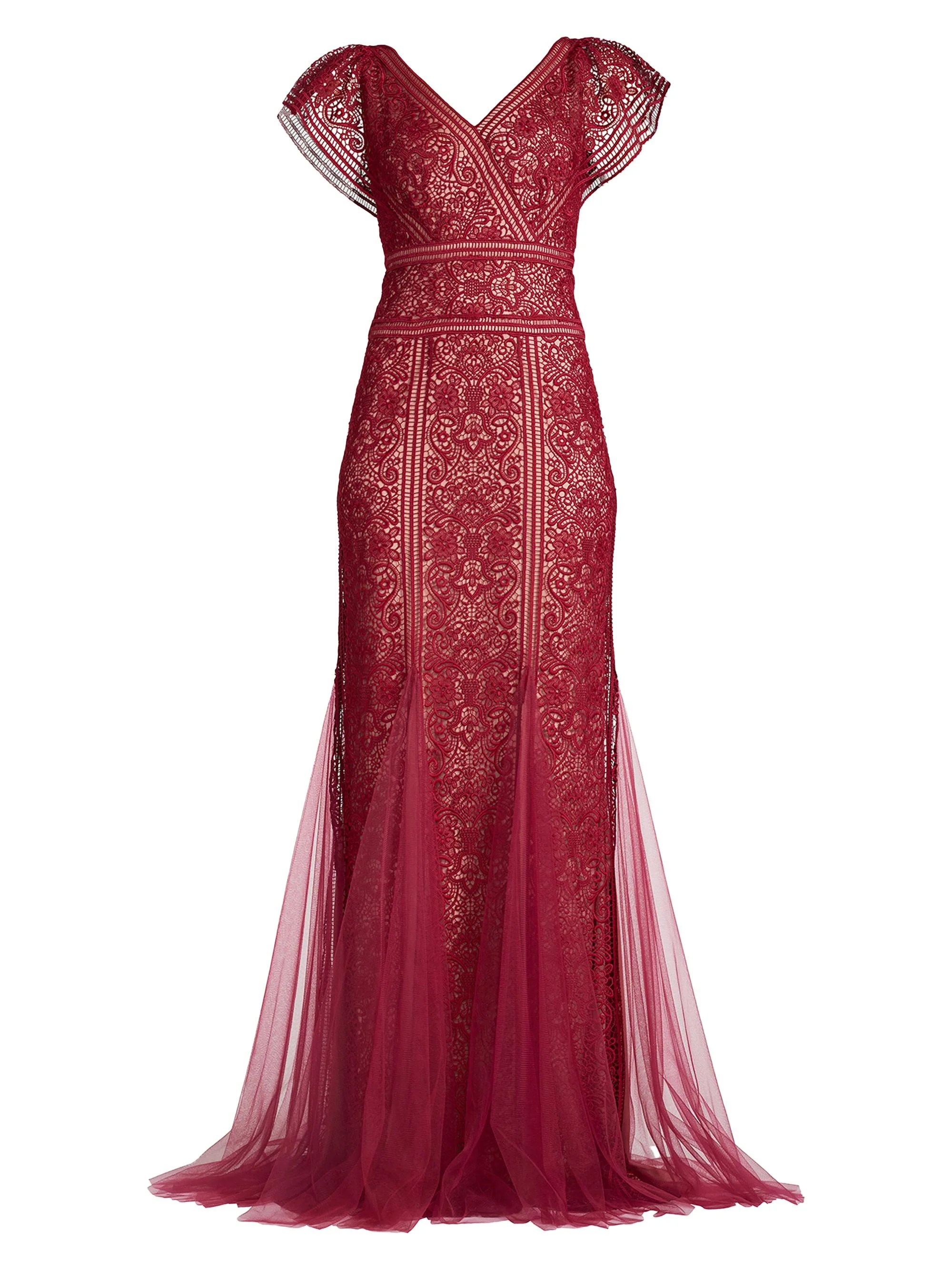 Women's Embroidered Lace Gown - Midnight Merlot - 1