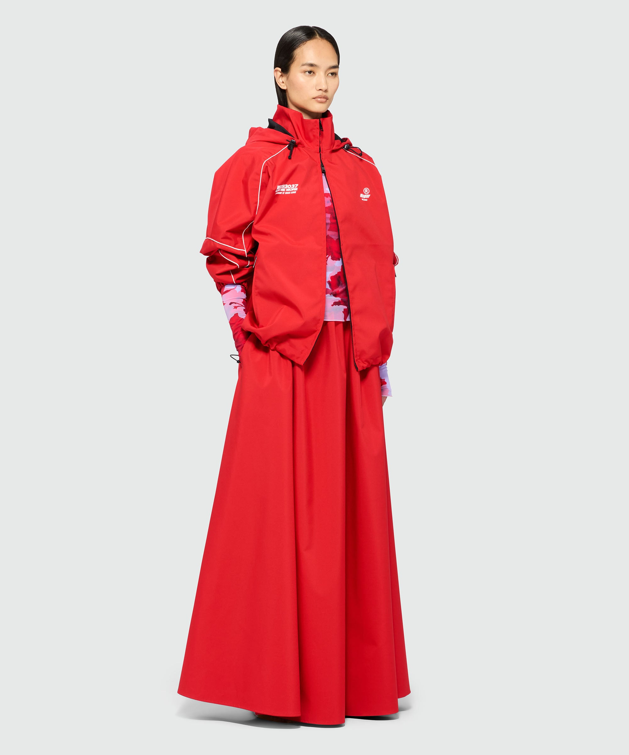Red nylon jacket with contrasting piping - 4