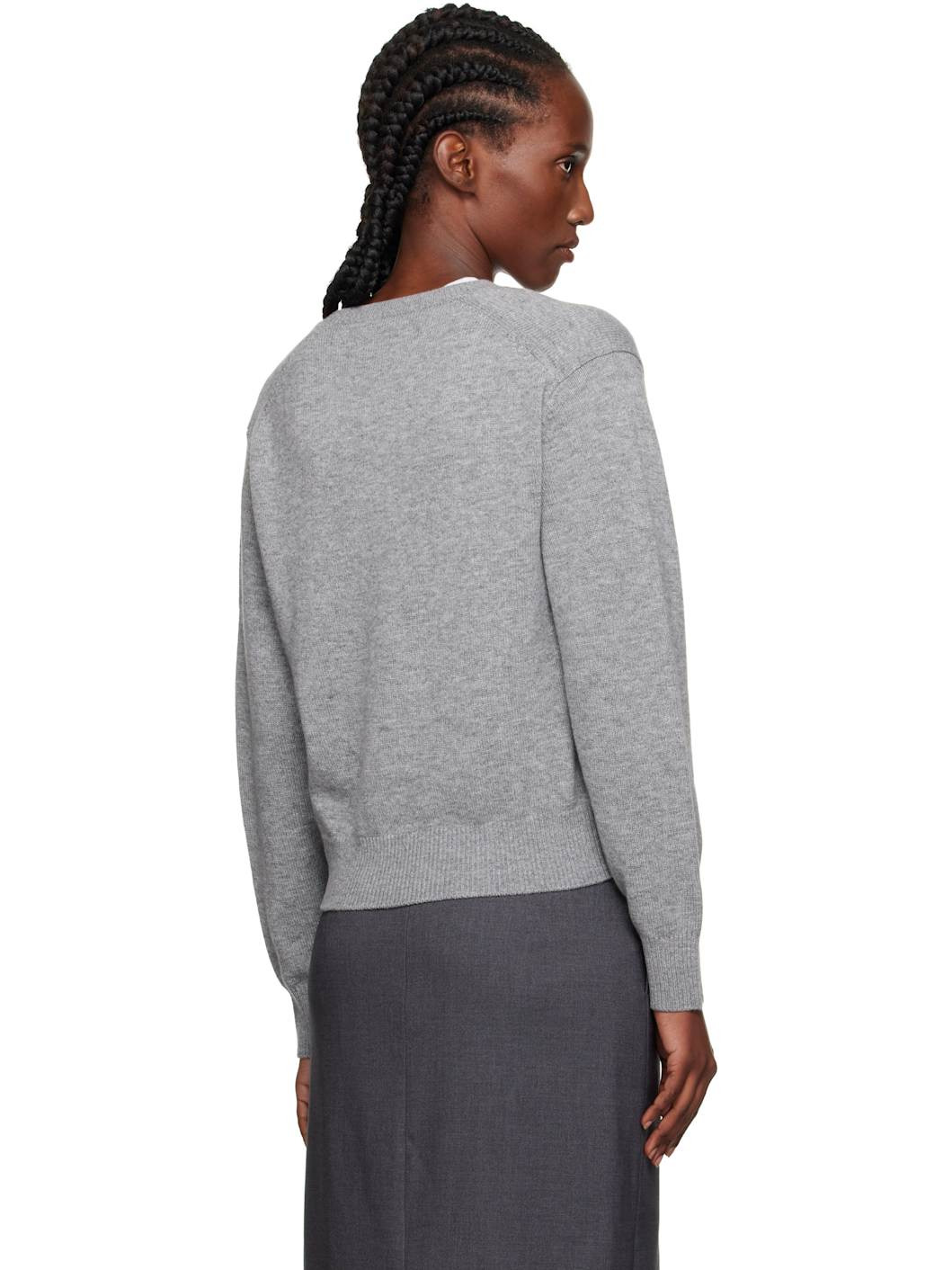 Gray Cashmere V-Neck Sweater - 3