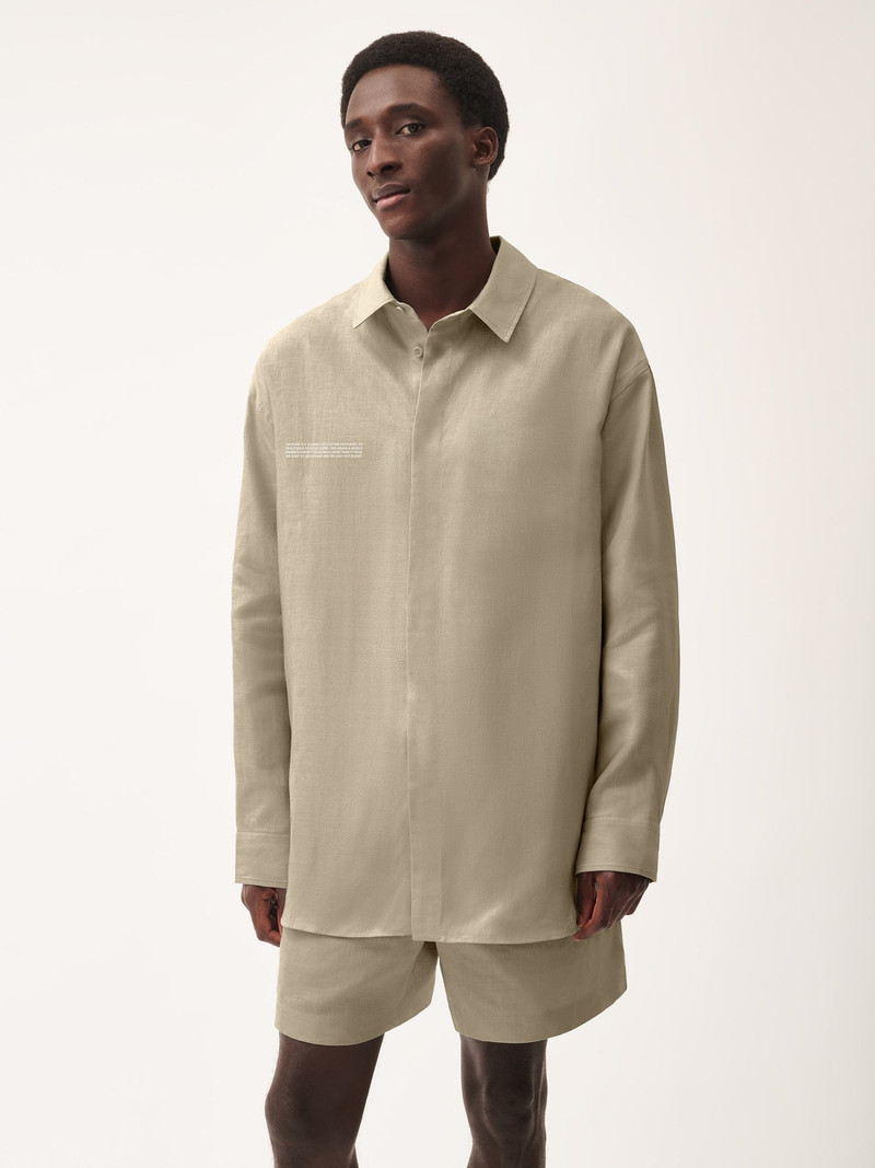 PANGAIA Mens DNA Linen Collared Long Sleeve Shirt - Cliff Beige outlook