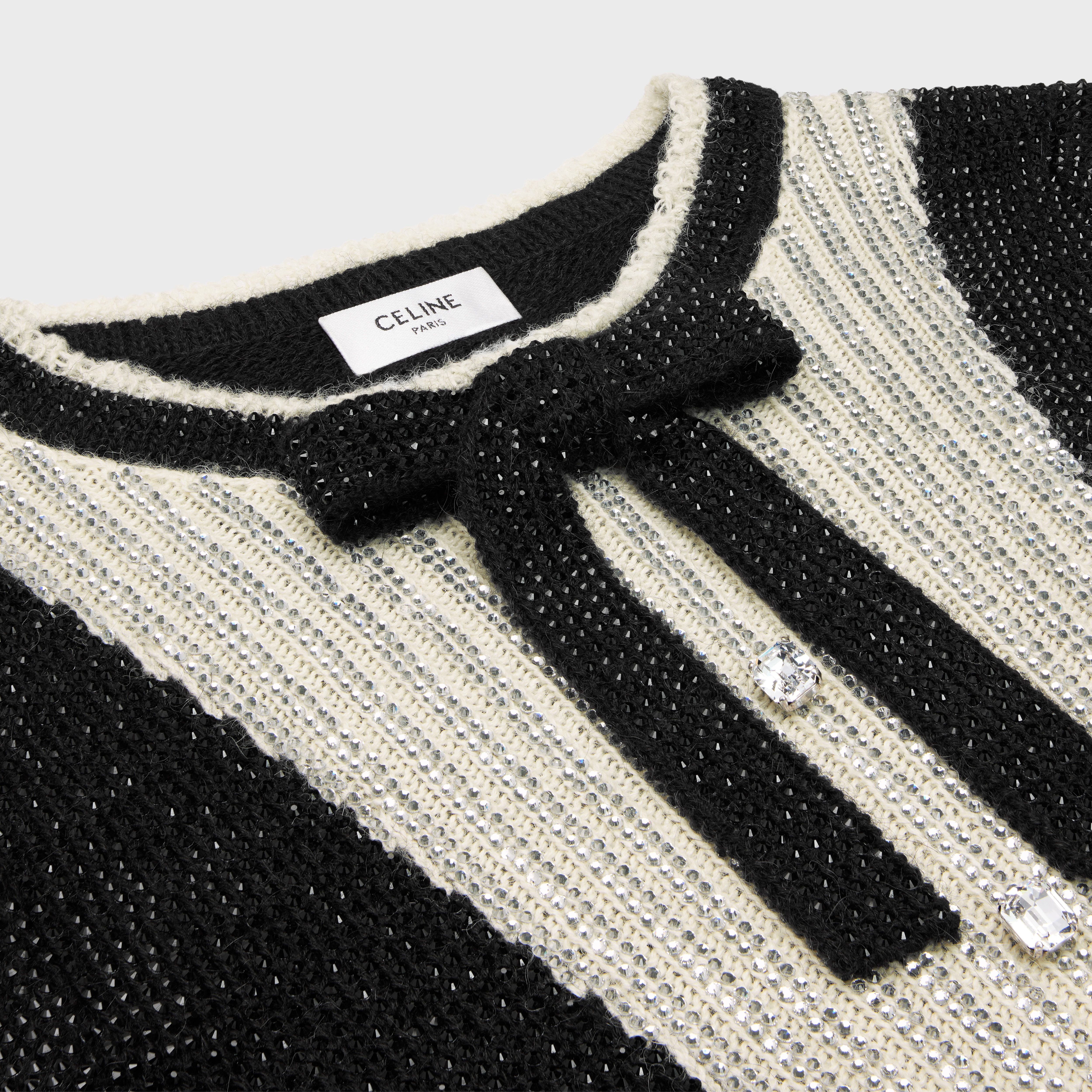 crew neck embroidered sweater with bow in alpaca - 3