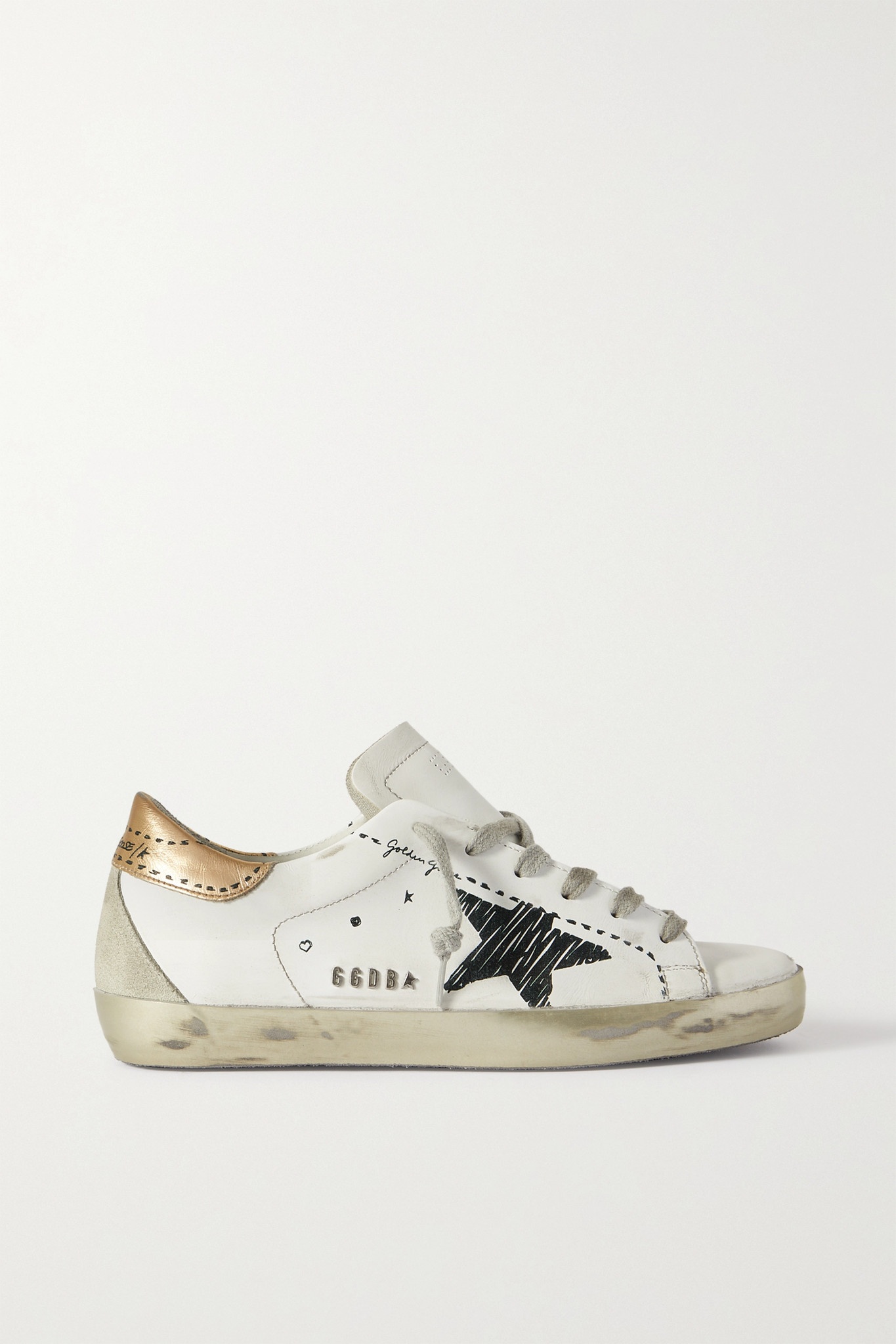 Superstar faux pearl-embellished distressed leather sneakers - 1