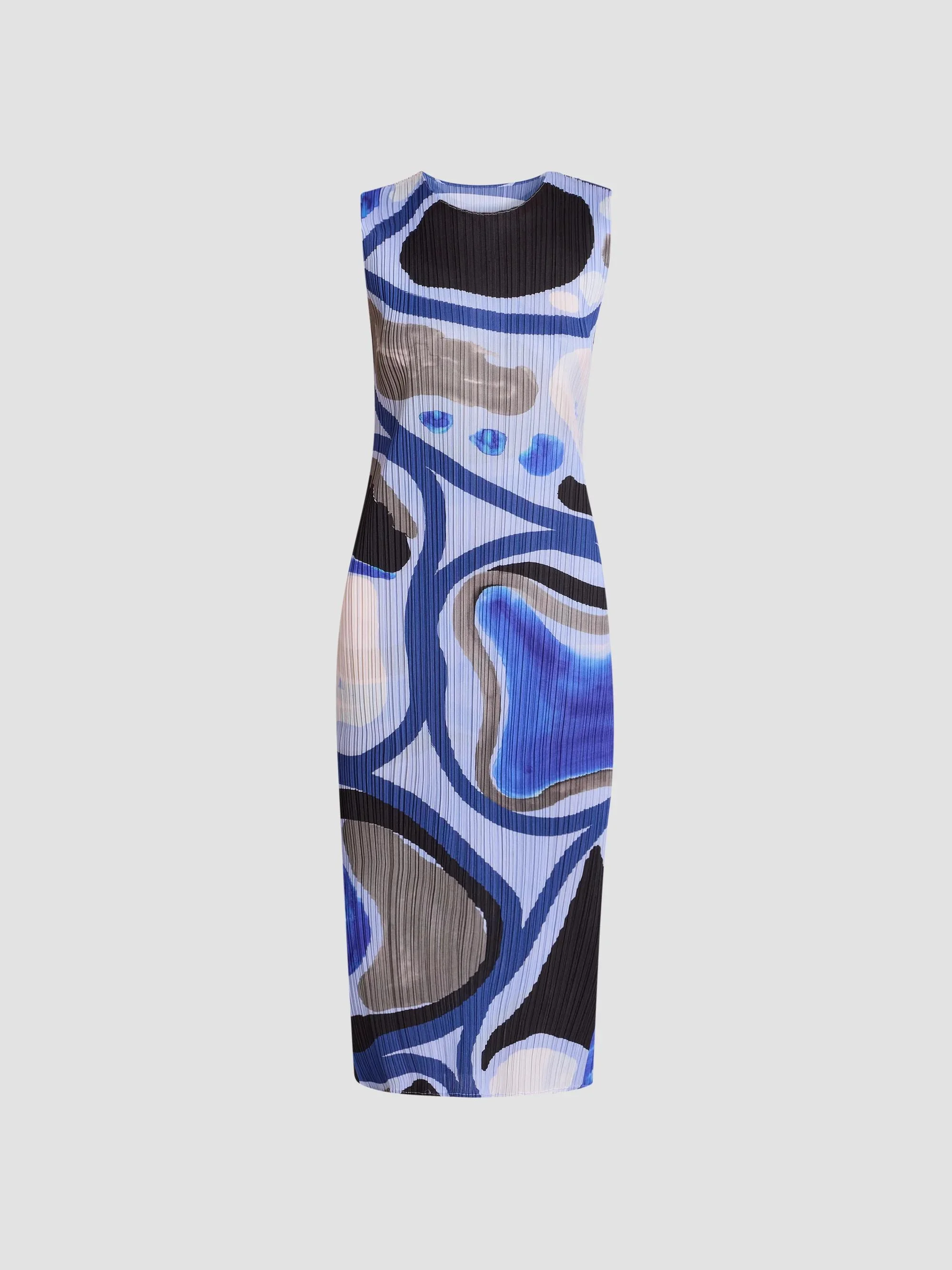 Women's Roll Printed Plissé Dress - Light Blue - 1