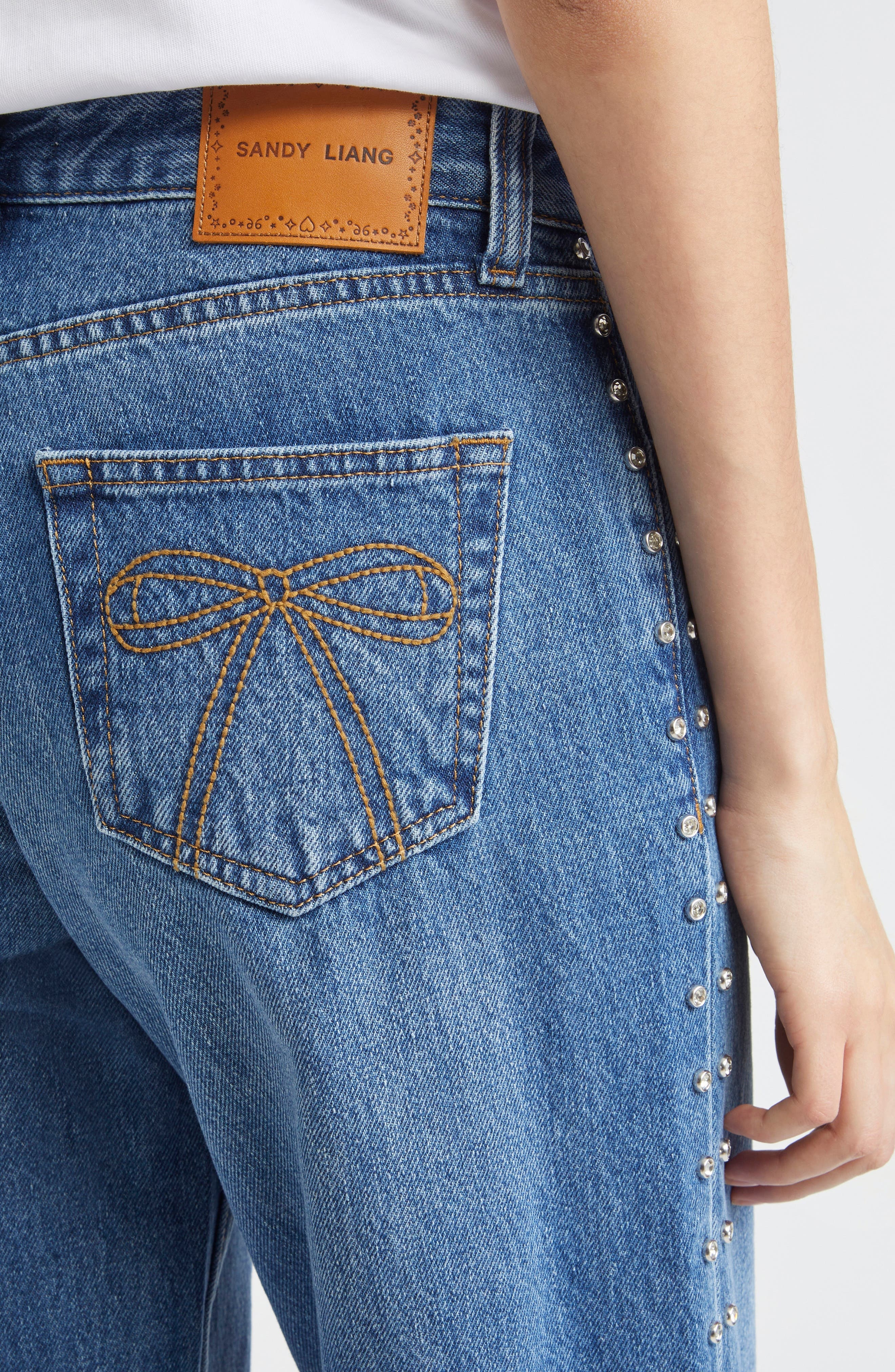 Sandy Liang Updo Low Rise Straight Leg Jeans in Medium Blue at Nordstrom - 5