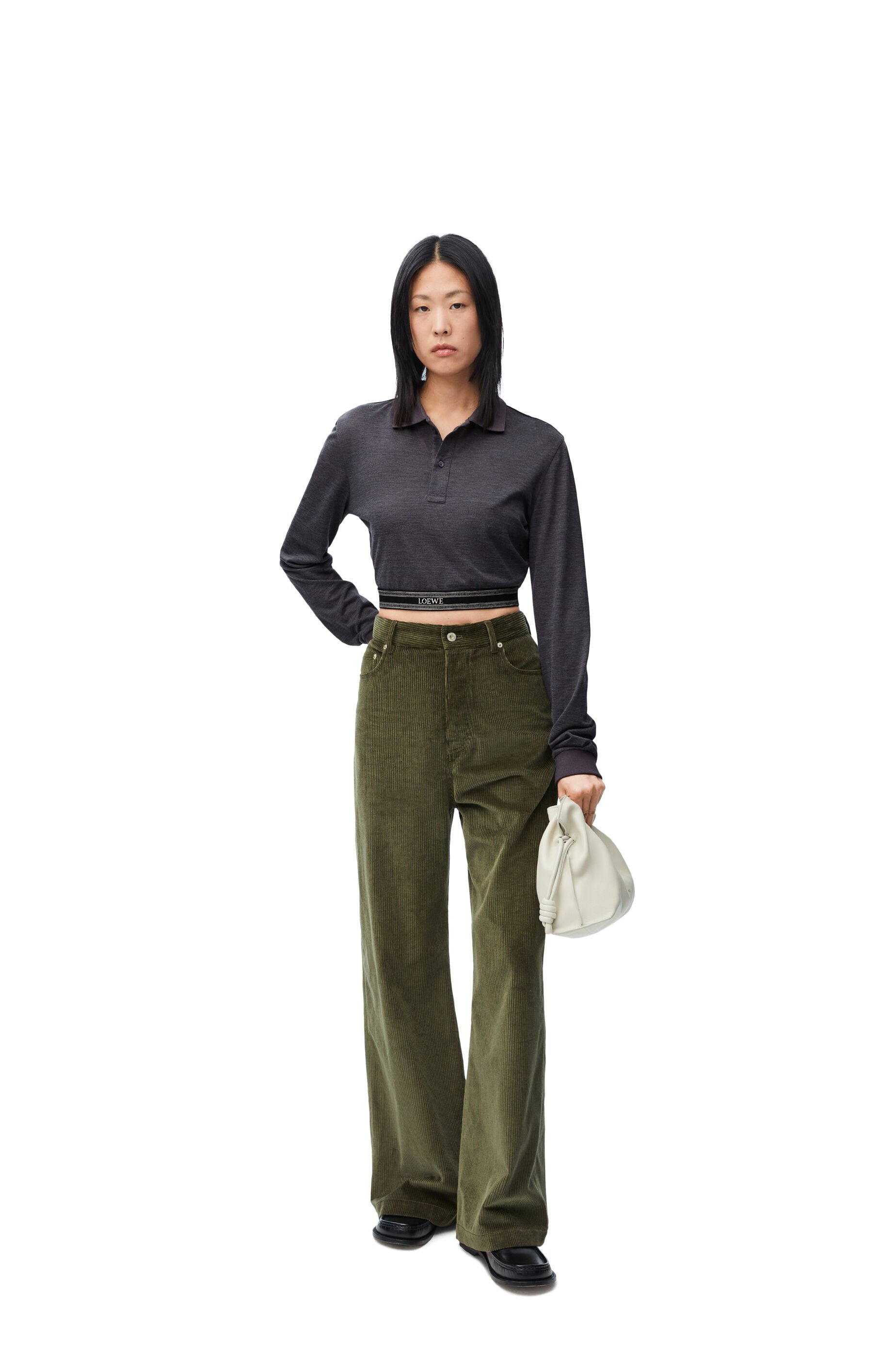 Long sleeve cropped polo in silk and cotton - 2