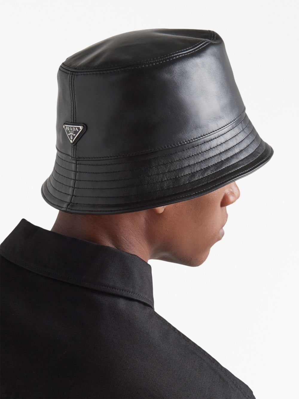 logo-plaque leather bucket hat - 4