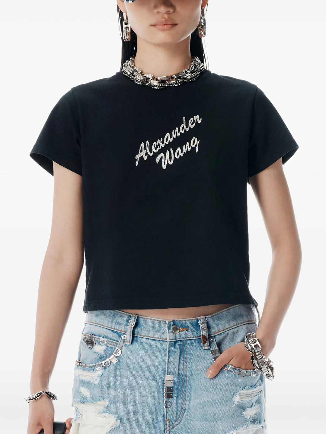 Crystal Rhinestone And Cotton Logo T-Shirt - 2