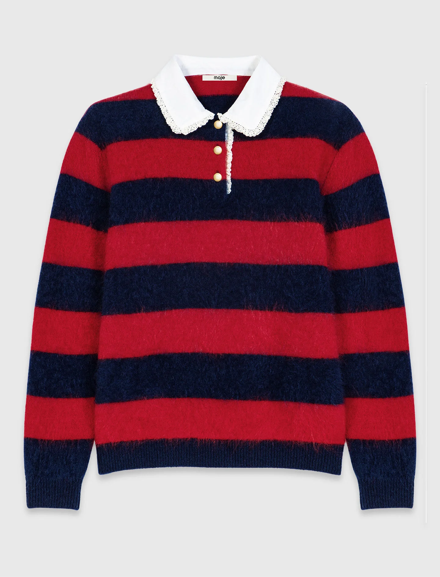 Fluffy sweater with poplin collar - 1
