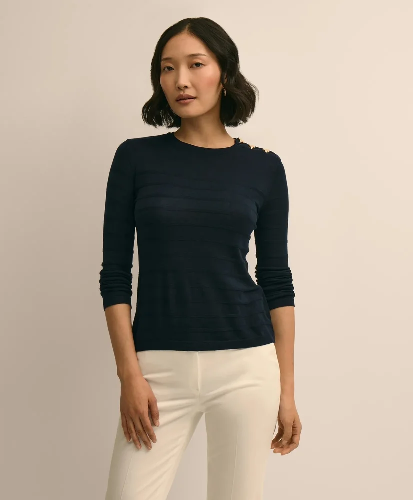 Silk-Viscose Shadow Stripe Heart-Button Sweater - 1
