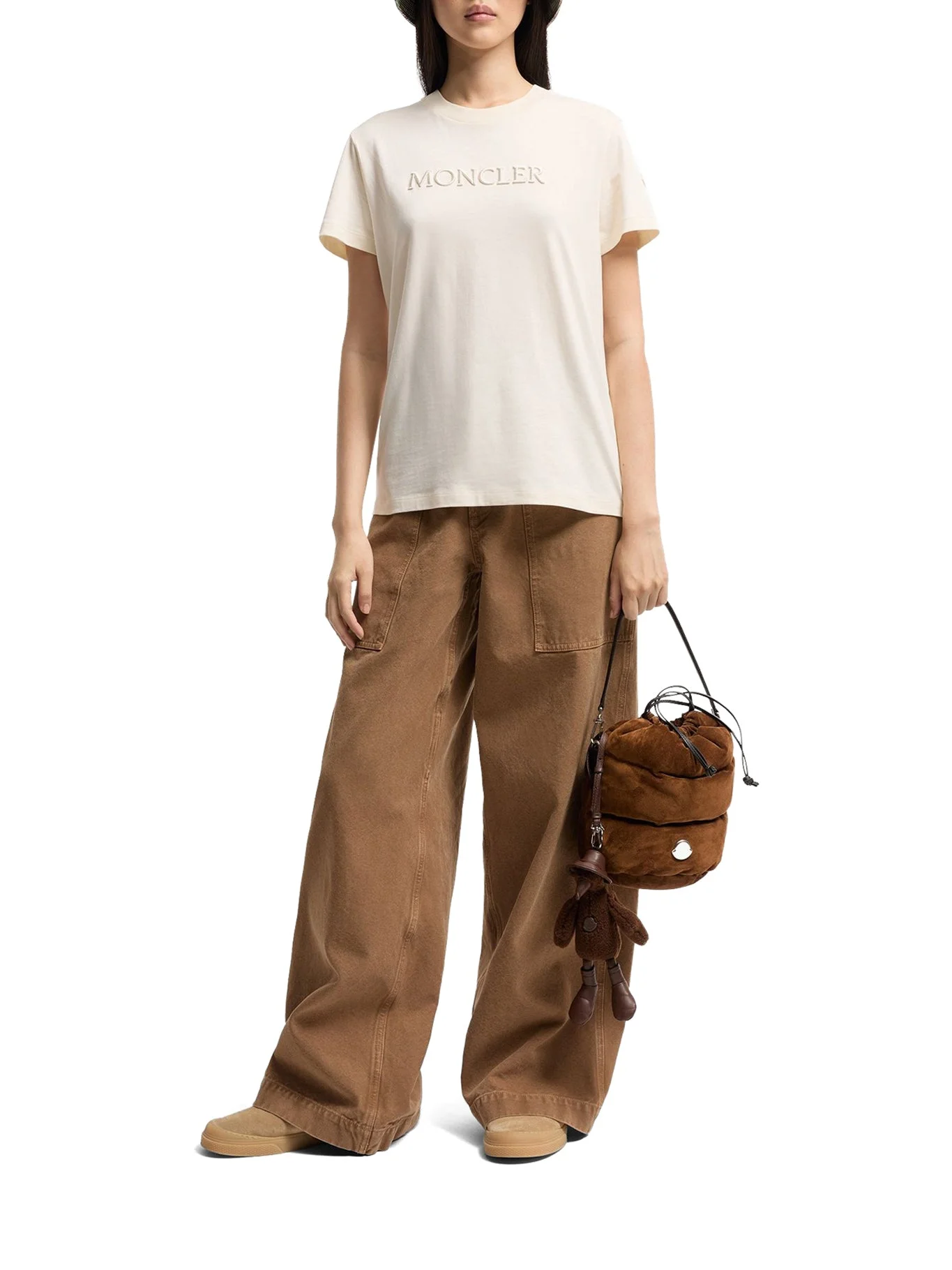 COTTON T-SHIRT WITH EMBROIDERED TONE-ON-TONE LOGO - 1