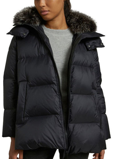 Yves Salomon A-line puffer jacket made from a water-resistant performance fabric with a fox fur collar outlook