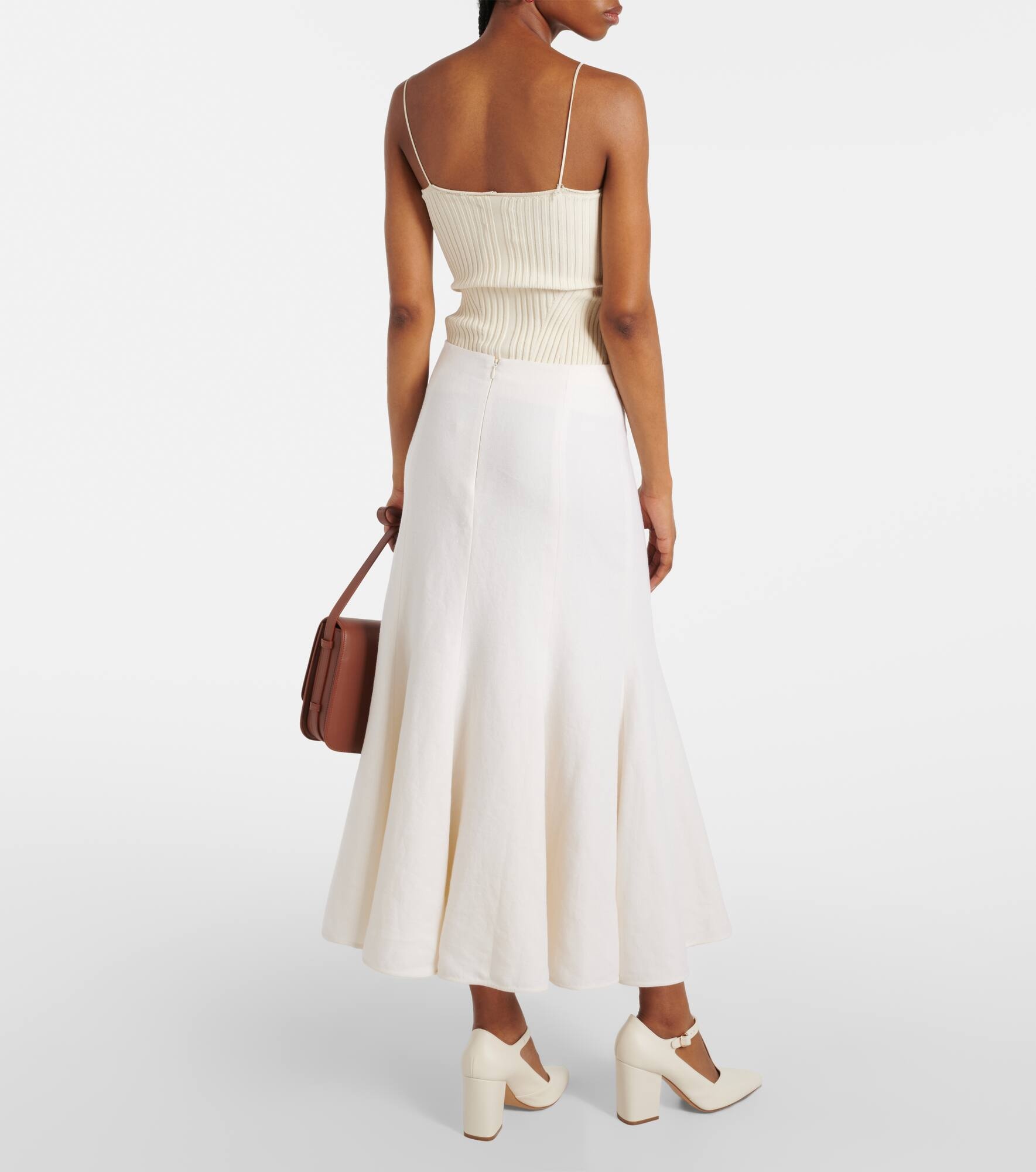 Amy linen, wool and silk midi skirt - 3