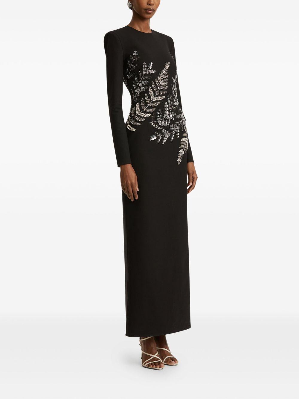fern-embroidered long-sleeve gown - 3