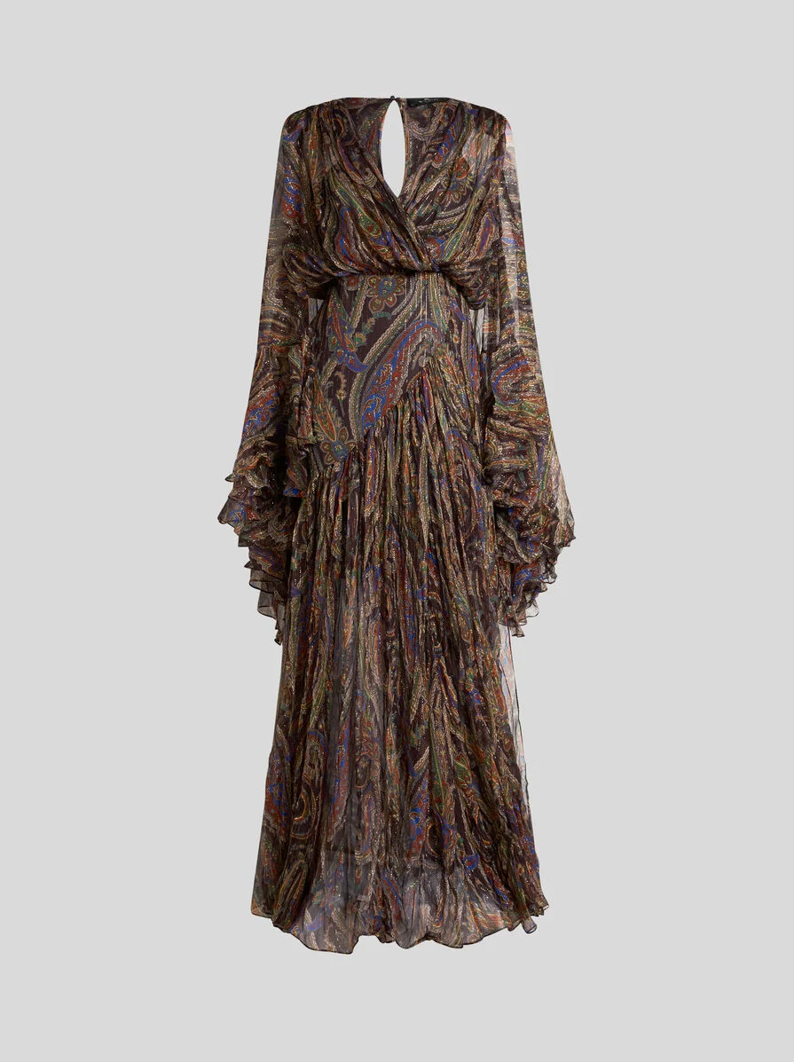 SILK LONG DRESS WITH RUFFLES AND PAISLEY MOTIF - 1
